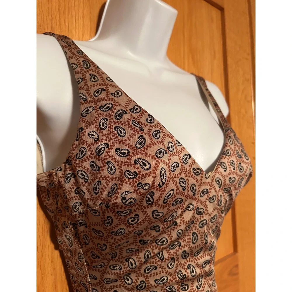 Vintage 70s 80s Cole of California Paisley One Piece Swimsuit Brown Red V-Neck